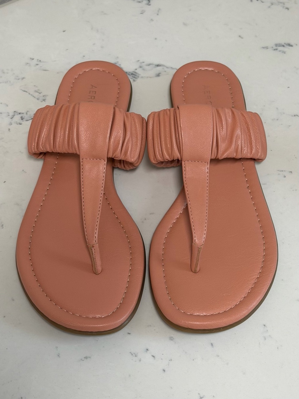 AEROSOLES Peach Ruched Toe-Post Slide Sandals